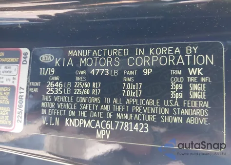 2020 Kia Sportage Lx из США, поврежденный, VIN KNDPMCAC6L7781423